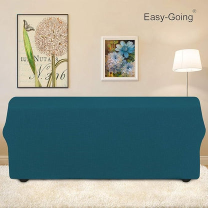 Easy-Going Stretch 4 Seater Sofa Slipcover 1-Piece Sofa Cover Furniture Protector Couch Soft with Elastic Bottom for Kids, Polyester Spandex Jacquard Fabric Small Checks Peacock Blue