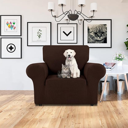 LURKA Stretch Chair Sofa Slipcovers 1 Piece Couch Covers for Sofa Furniture Protector Full Sofa Covers with Elastic Bottom for Kids and Dog (Small, Chocolate)