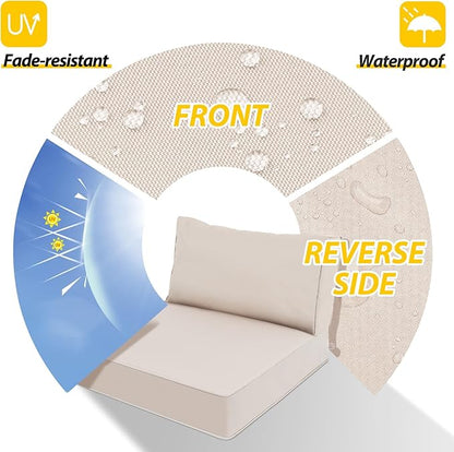 AAAAAcessories Outdoor Deep Seat Cushions, Waterproof, Fade-Resistant Patio Furniture Replacement Cushions, 23.5" x 25.5" x 5" + 23.5" x 13.5", Set of 2, Khaki Beige