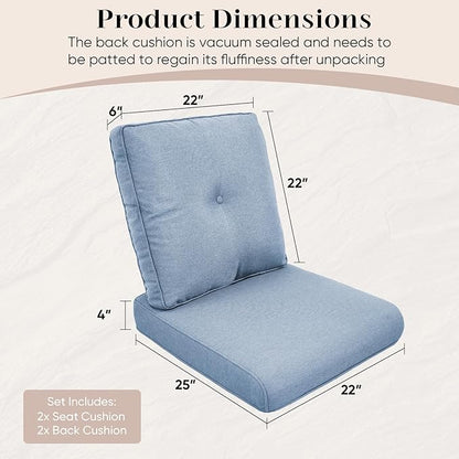 Outdoor Chair Cushions-Patio Chair Cushions Set of 2 with Removable Cover 22 X 25 Inch Outdoor Cushions for Patio Furniture Chair Sofa Couch-Sky Blue