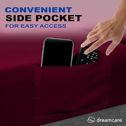 DREAMCARE Queen Size Sheets - Cooling Bed Sheets - 4pcs Set - up to 15" Deep Pocket Queen Sheet Set - Sheets Queen Size Bed - Soft & Long Lasting 100% Fine Brushed Polyester with Side Pocket -Brgndy