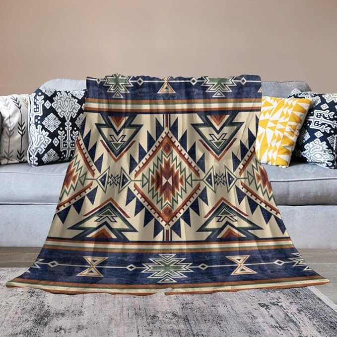 Native Throw Blanket, Southwest Tribal Aztec Pattern Vintage Abstract Ethnic Geometric Print Couch Sofa Bed Plush Throw Blanket 60"x80"