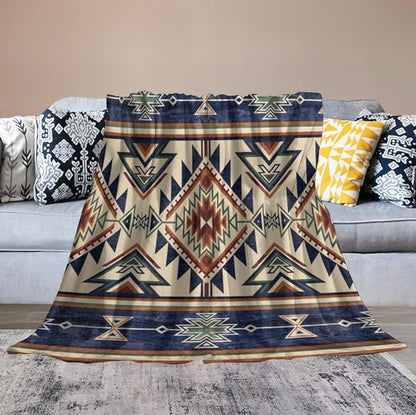 Native Throw Blanket, Southwest Tribal Aztec Pattern Vintage Abstract Ethnic Geometric Print Couch Sofa Bed Plush Throw Blanket 60"x80"