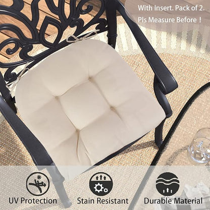 Outdoor Chair Cushions 19 x19 Inch,Water Resistant Tufted Seat Cushions 19",Reversible,Weather Resistant,Rounded Back Wicker Chair Cushion for Patio Garden Furniture(Antique Beige)