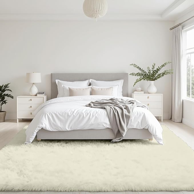 5x8 Area Rugs for Living Room: Soft Fluffy Shag Cream White Rugs for Bedroom, Non Slip Large Fuzzy Plush Rug Indoor Floor Carpet for Nursery Kids Boys Girls Room, Dorms, Playroom, Modern Home Decor