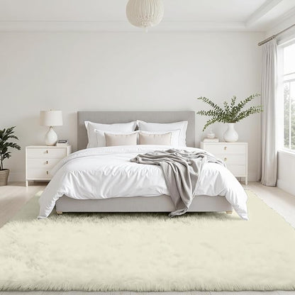 5x8 Area Rugs for Living Room: Soft Fluffy Shag Cream White Rugs for Bedroom, Non Slip Large Fuzzy Plush Rug Indoor Floor Carpet for Nursery Kids Boys Girls Room, Dorms, Playroom, Modern Home Decor