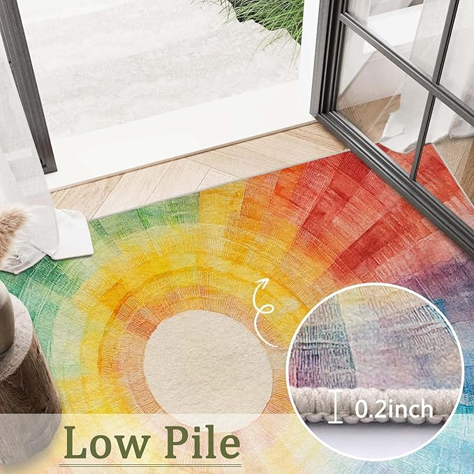 6x9 Colorful Area Rug Boho Sun Purple Red Orange Yellow Blue Green Rug Non Slip Low Pile Large Carpet for Home Kitchen Living Room Bedroom Dining Room Office