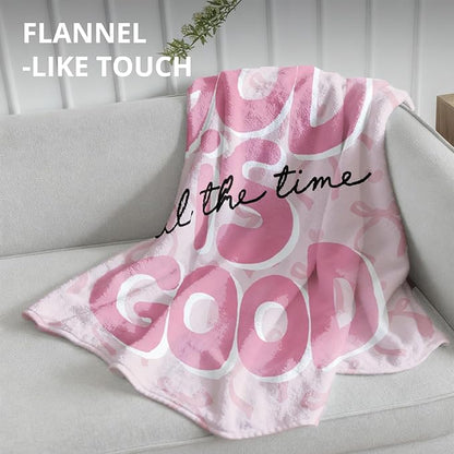 Preppy Pink Christian Blanket, God is Good All The Time Bible Verse Throw Blankets for Girly Room Bedroom Dorm Couch Bed Decor, Coquette Pink Bow Religious Scripture Blanket, 50x60 Inch