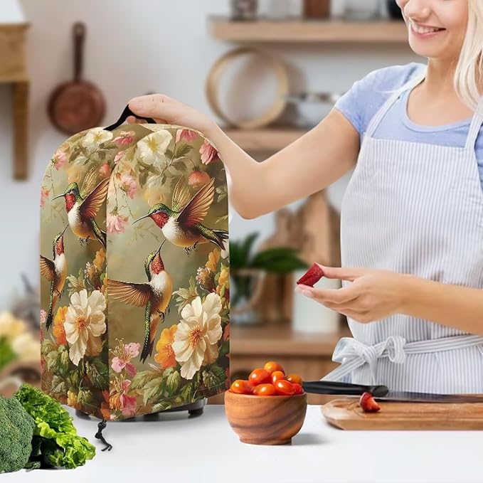 Blender Dust Cover for Kitchen Small Appliance Decor, Vintage Flower Hummingbird Anti Fingerprint Oil-proof Dust Protection Stand Mixer Juicer Soy Milk Machine Covers