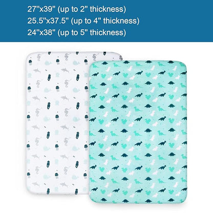 SPRINGSPIRIT Pack and Play Sheets, Pack n Play Sheets Ultra Soft, Mini Crib Sheets 4 Pack, Pack n Play Mattresses Sheets Compatible with Graco Pack n Play, Soft and Breathable, Aqua, Aqua + White
