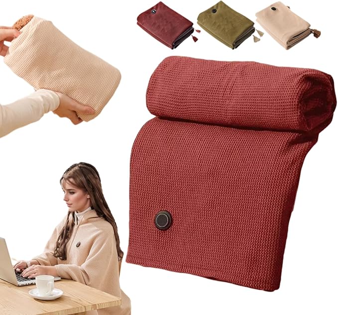 Portable Heated Shawl, 2026 New Portable Heated Blanket Shawl Wraps for Women, Cordless Heated Blanket with 3 Heating Levels for Home Camping Travel (Red)
