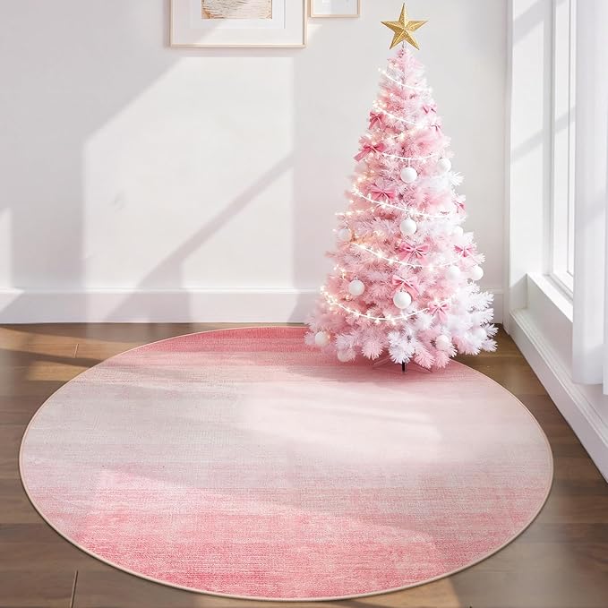 Wonnitar Modern Ombre Pink 5ft Round Rug, Non-Slip Washable Living Room Rugs, Soft Round Bathroom Throw Mat, Large Bedroom Circle Accent Carpet for Nursery Den Bedside (Pink, Round 5ft)