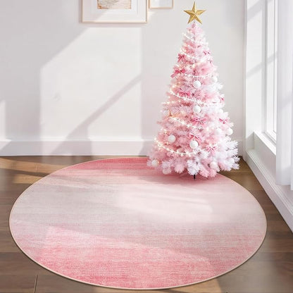 Wonnitar Modern Ombre Pink 5ft Round Rug, Non-Slip Washable Living Room Rugs, Soft Round Bathroom Throw Mat, Large Bedroom Circle Accent Carpet for Nursery Den Bedside (Pink, Round 5ft)