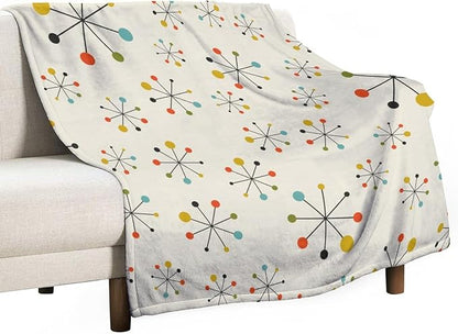Mid Century Throw Blanket, Retro Abstract Geometric Pattern Boho 1950s 1960s Iconic Atomic Starbursts Modern Sputnik Print Blanket for Couch Sofa Bed Decorative Gifts 40"x50"