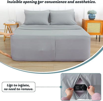Extra Deep Pocket Twin Sheet Set for Air Mattress, 3 Piece Air Bed Sheets Set with 18-24 Inches Depth, Soft & Breathable Inflatable Bed Sheet Set with Flat Sheet, Fitted Sheet and Pillowcase, Grey