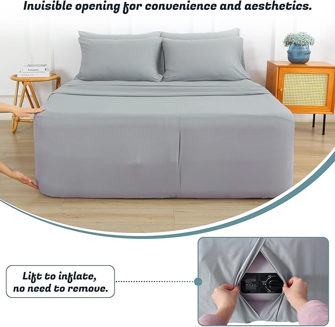 Queen Sheet Set for Air Mattress, 6 Piece Air Bed Sheets Set with 18-24 Inches Extra Deep Pocket, Soft & Breathable Inflatable Bed Sheet Set with Flat Sheet, Fitted Sheet and Pillowcases, Grey
