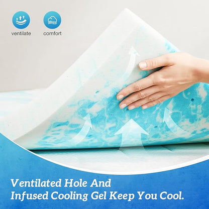 Sweetcrispy Mattress Topper California King, 2 Inch Thick Memory Foam Gel Infused Cooling Toppers Pad for Bed, Sleeper Sofa, RV, Camper, CertiPUR US Certified, Ventilated and Breathable
