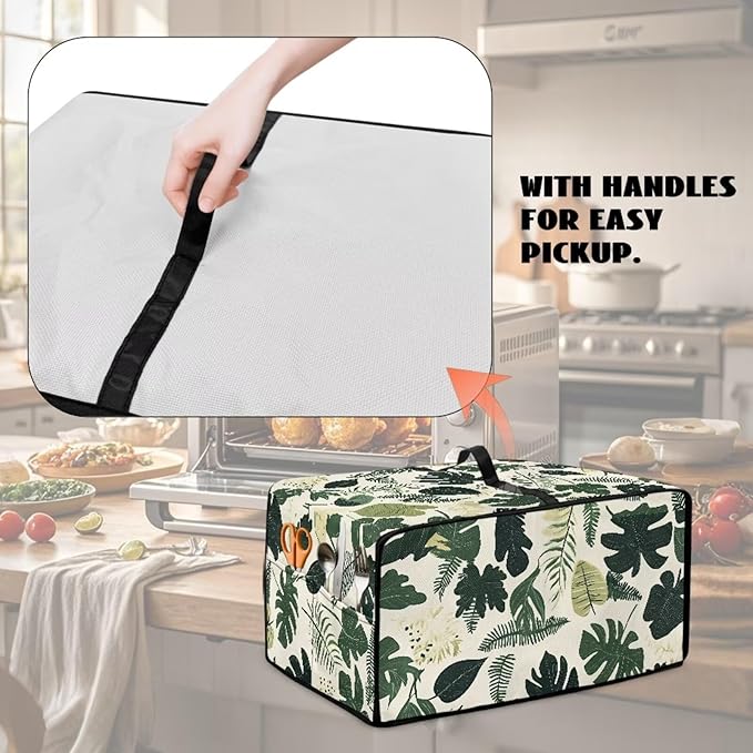 Monstera Palm Leaf Print Microwave Oven Dust Cover Foldable Microwave Toaster Oven Cover Easy to Clean Dust-Proof Kitchen Machine Covers Case Protections Protector, M