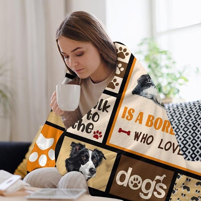 Border Collie Dog Print Blanket Best Dog Pet Animal Throw Blankets for Couch Sofa Stuff Decor Gifts Lightweight Soft Cozy Fleece Plush Warm Flannel Bedding for Lover Man Woman Teen Adults 60"x80"
