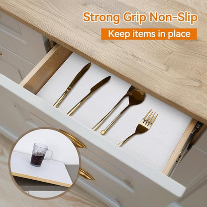 Shelf and Drawer Liner for Kitchen Cabinets Non-Adhesive, Strong Grip Non-Slip Thickened Cabinet Liners for Shelves, Waterproof Mats for Dresser Cupboard, White, 12 in x 20 Feet