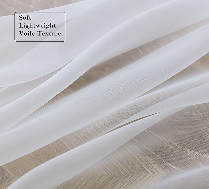 PI White Sheer Curtains 63 Inch Length with Grommet Top,Short Voile Textured Sheer Curtain for Kitchen/Dining Room/Living Room 2 Panels (W42 X L63, Optical White)