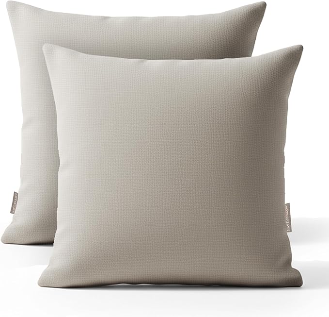 Haven & Glow Decorative Throw Pillow Cover – Square Cushion Case with Zipper | Modern Sofa, Couch & Bed Accent Pillow Covers for Living Room, Bedroom & Home Decor | 18 x 18 Inch – Beige – Pack of 2