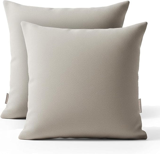 Haven & Glow Decorative Throw Pillow Cover – Square Cushion Case with Zipper | Modern Sofa, Couch & Bed Accent Pillow Covers for Living Room, Bedroom & Home Decor | 18 x 18 Inch – Beige – Pack of 2