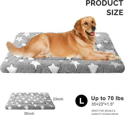 Dog Bed Mat, Reversible Crate Pad & Durable Dog Bed - Machine Washable Kennel Mat with Ultra Soft for Large Dogs (Cool/Warm), 35" x 23", Grey&Star