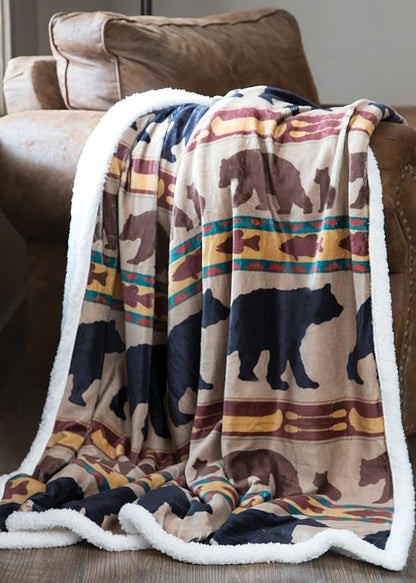 CARSTENS, INC. Ultra Premium Super Soft Plush Sherpa Fleece Oversized Throw Blanket 54" x 68", Bear Family