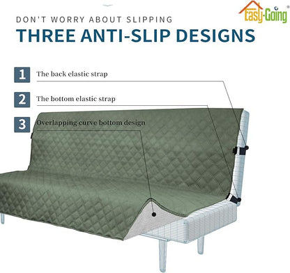 Easy-Going Sofa Slipcover Futon Cover Waterproof Couch Cover Furniture Protector Cover Pets Covers Whole Fabric No Stitching Non-Slip Fabric Pets Kids Children Dog Cat (Futon, Greyish Green)