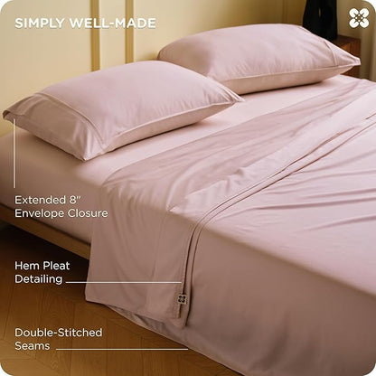 Bedsure Cooling Sheets, Rayon Derived from Bamboo & Cotton Blend, GentleSoft, Breathable, King Size Sheets Set, Deep Pocket Up to 18", Hotel Luxury Bedding for Hot Sleepers, Rose Pink