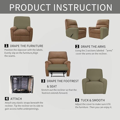 Easy-Going 4 Pieces Oversized Recliner Stretch Sofa Slipcover Sofa Cover Furniture Protector Couch Soft with Elastic Bottom Polyester Spandex Jacquard Fabric Small Checks Khaki,X-Large