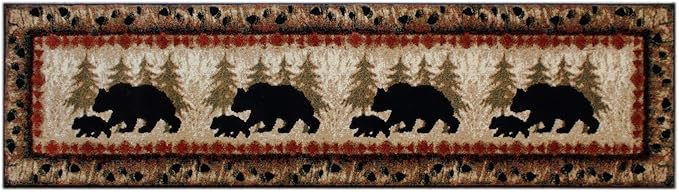 Masada Rugs, Cabin Lodge Area Rug Bear and Cub Scene (2 Feet X 7 Feet 3 Inch) Runner