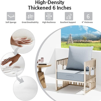 Outdoor Water-Resistant Olefin Deep Seat Cushion Set, 2PCS Weather and Fade Resistant 24''x 24''x 6'' Patio Furniture Seat Cushion, Thickened Sofa Chair Pad for Lawn, Garden, Light Gray