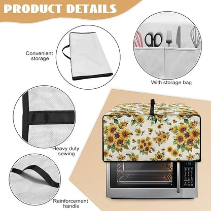 Sunflower Bee Print Toaster Oven Cover Dust-Proof Microwave Oven Cloth Cover with Storage Pockets Foldable Kitchen Machine Covers Case Protections Protector, S
