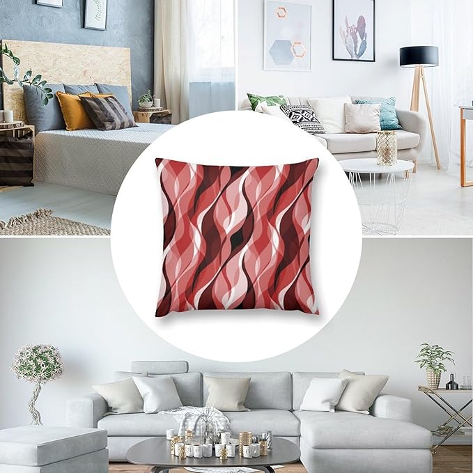 Red Throw Pillow Covers Modern Abstract Ombre Red Striped Decorations for Bedroom Living Room Farmhouse Sofa Pillows Bed Couch 20x20 Inch