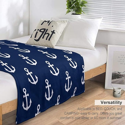 Anchor Blanket Vintage Rustic Ocean Nautical Style Navy Blue White Soft Cozy Lightweight Throw Blanket for Kids Girls Boys Women Men Bedroom Living Room Dorm Chair Sofa Travel 70x80in