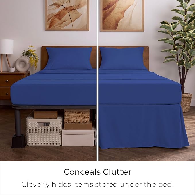 Mellanni Bed Skirt King Size - Bed Skirting - 15-Inch Tailored Drop Pleated Dust Ruffle - Hotel Luxury Bedding - Wrinkle, Fade, Stain Resistant - 1 Bedskirt (King, Royal Blue)