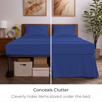 Mellanni Bed Skirt King Size - Bed Skirting - 15-Inch Tailored Drop Pleated Dust Ruffle - Hotel Luxury Bedding - Wrinkle, Fade, Stain Resistant - 1 Bedskirt (King, Royal Blue)