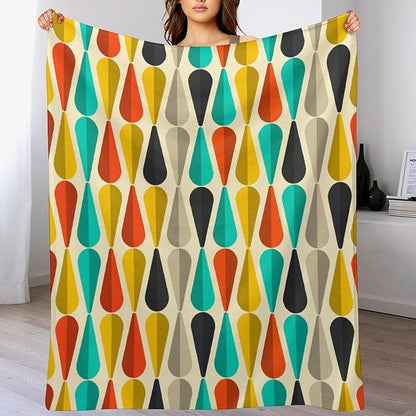 Mid Century Throw Blanket, Modern Drop Shape Retro Colors Boho Orange Teal Black Geometric Pattern Throws Blankets for aby Toddler Dog Cat 60"x80"