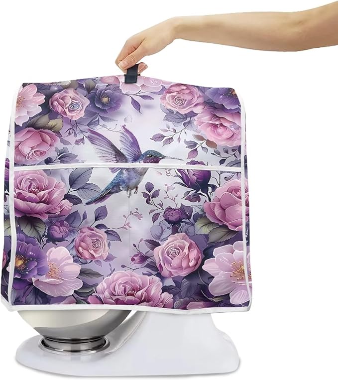 Hummingbird Stand Mixer Cover 6-8 Quart Floral Print Kitchen Appliance Covers Dust Protection Universal for Pressure Cooker Air Fryer Washable Kitchen Decoration Gift for Housewarming
