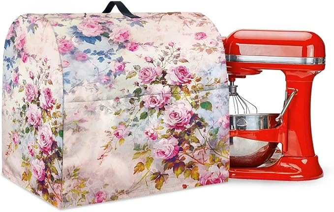 Retro Rose Print Mixer Covers Kitchen Small Appliance Dust Cover Compatible with 4.5-5 Quart Mixer Universal Size Colorful