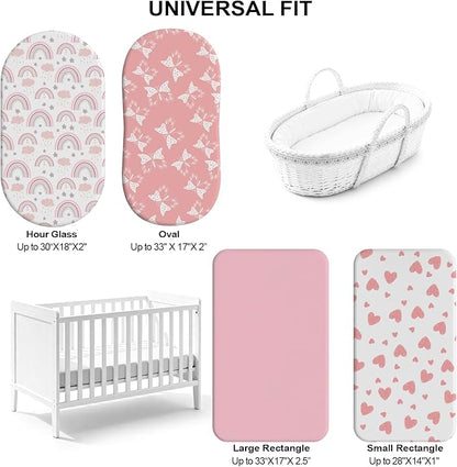 Baby Bassinet Sheets for Baby Boy Girls,4-Pack Fitted Bassinet Sheets Set Compatible with Halo Bassinest Swivel Sleeper,Baby Delight,Angelbliss,32"X16" (Pink Collection)