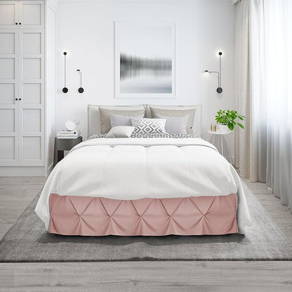 Nestl Blush Pink Bed Skirt Queen Size, Pinch Pleat Queen Bed Skirt, 14" Inch Drop Queen Bedskirt, Hotel Quality Blush Pink Bed Skirts, Microfiber Bedskirt for Queen Bed, Blush Pink Queen Bed Skirt
