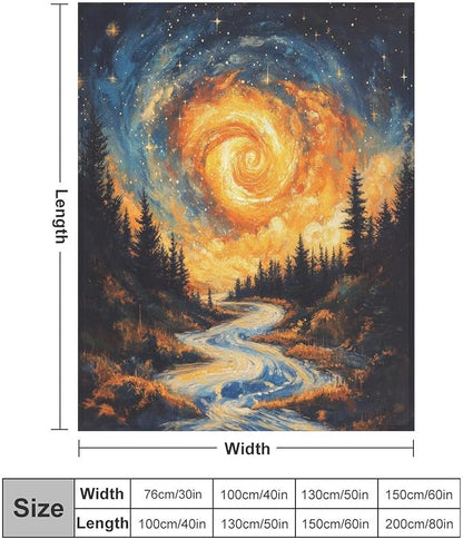 Magic Forest Blanket, Abstract Art Oil Painting Dreamworld River Jungle Sunset Pattern Soft Warm Cozy Plush Flannel Covers for Livingroom Bedroom Couch Chair Camping Travel Home Decor Tapestry 60x80in