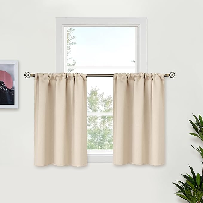 BGment Small Champagne Curtains for Kitchen 34x36 Inch - Rod Pocket Half Window Drapes for Cafe Bathroom Door Bedroom Thermal Insulated Room Darkening Privacy Blinds, 2 Panels