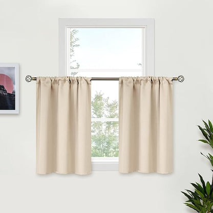 BGment Small Champagne Curtains for Kitchen 34x36 Inch - Rod Pocket Half Window Drapes for Cafe Bathroom Door Bedroom Thermal Insulated Room Darkening Privacy Blinds, 2 Panels