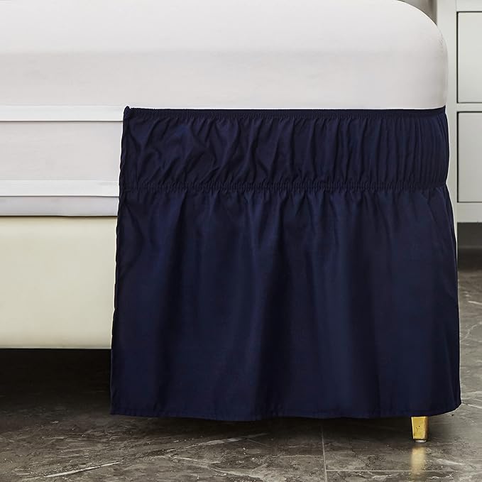 MEILA Wrap Around Bed Skirt Three Fabric Sides Elastic Dust Ruffled 24 Inch Tailored Drop,Easy to Install Fade Resistant-Navy Blue, Twin/Full
