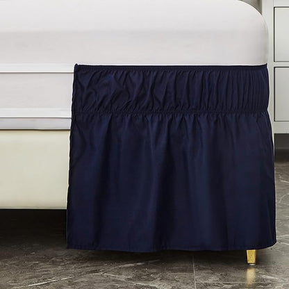 MEILA Wrap Around Bed Skirt Three Fabric Sides Elastic Dust Ruffled 18 Inch Tailored Drop,Easy to Install Fade Resistant-Navy Blue, Twin/Full