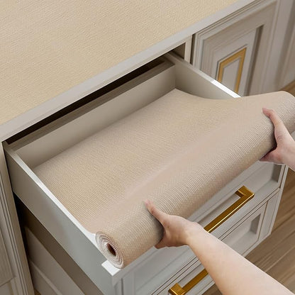 Shelf and Drawer Liner for Kitchen Cabinets Non-Adhesive, Strong Grip Non-Slip Thickened Cabinet Liners for Shelves, Waterproof Mats for Dresser Cupboard, Khaki, 17 in x 20 Feet